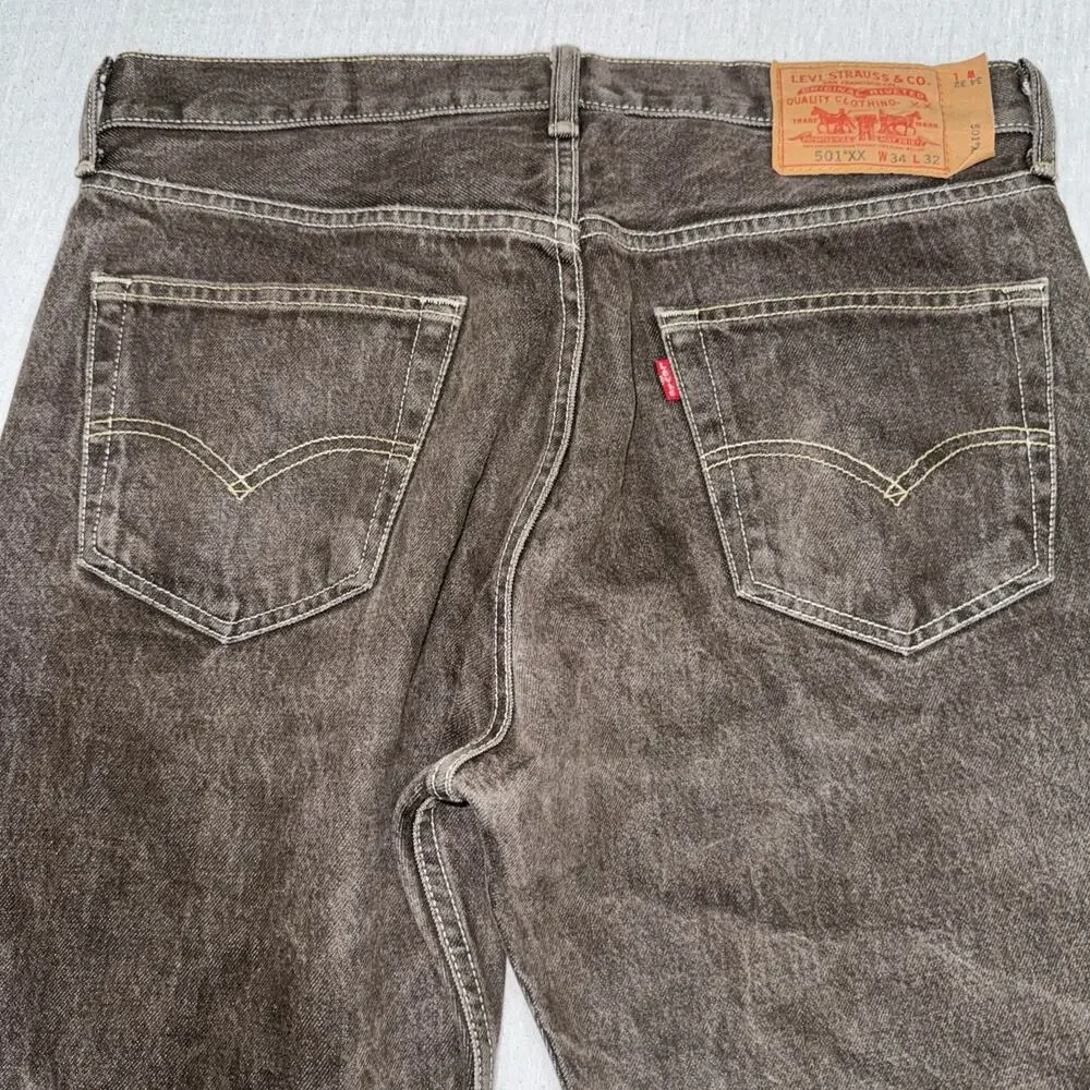 Levis 501xx Jeans Men 34x32 Brown 100% Cotton Straight Leg Button Fly